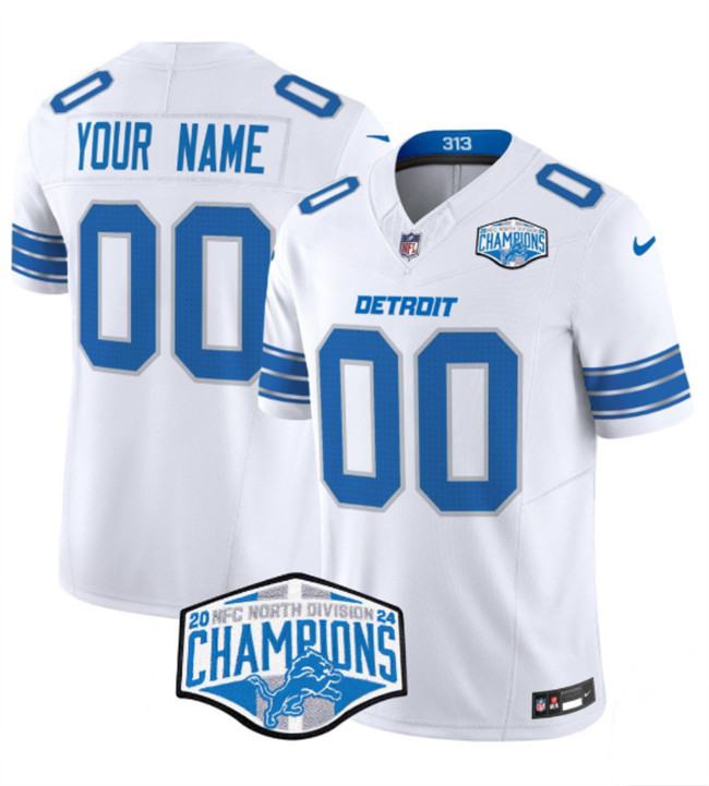 Men's Detroit Lions Active Player Custom White 2024 NFC North Champions F.U.S.E. Vapor Limited Stitched Jersey Men's Detroit Lions Active Player Custom White 2024 NFC North Champions F.U.S.E. Vapor Limited Stitched Jersey